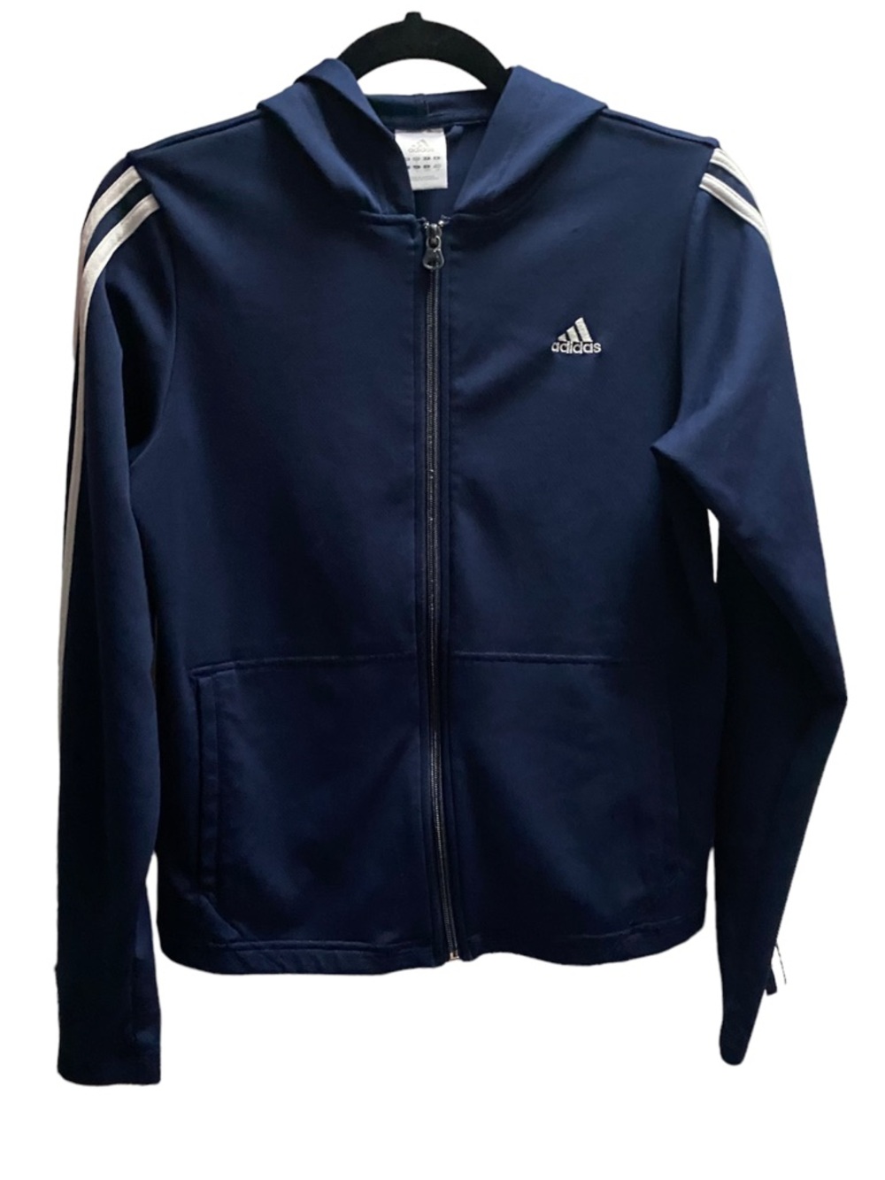 🖤5/$20 adidas Navy Blue Full-Zip Hoodie with White Stripes